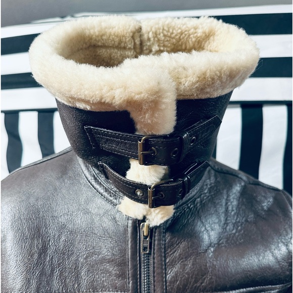 Vintage Aviator Bomber Type B-3 Style Shearling Leather Jacket - Picture 6 of 11